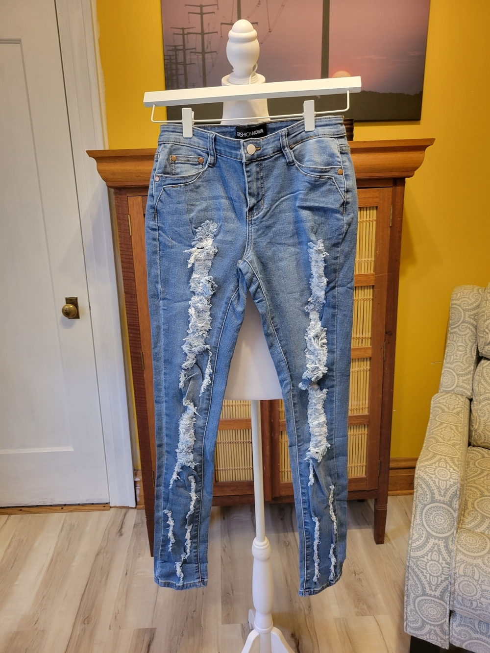 Fashion Nova Light Blue Ripped Skinny Jeans